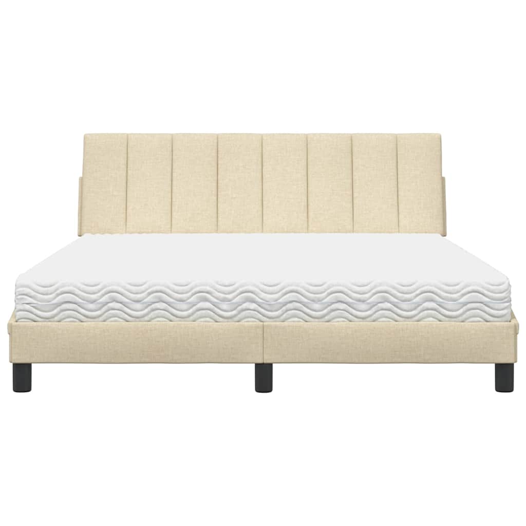 vidaXL Pat cu saltea, crem, 160x200 cm, material textil vidaXL Pat cu saltea, crem, 160x200 cm, material textil