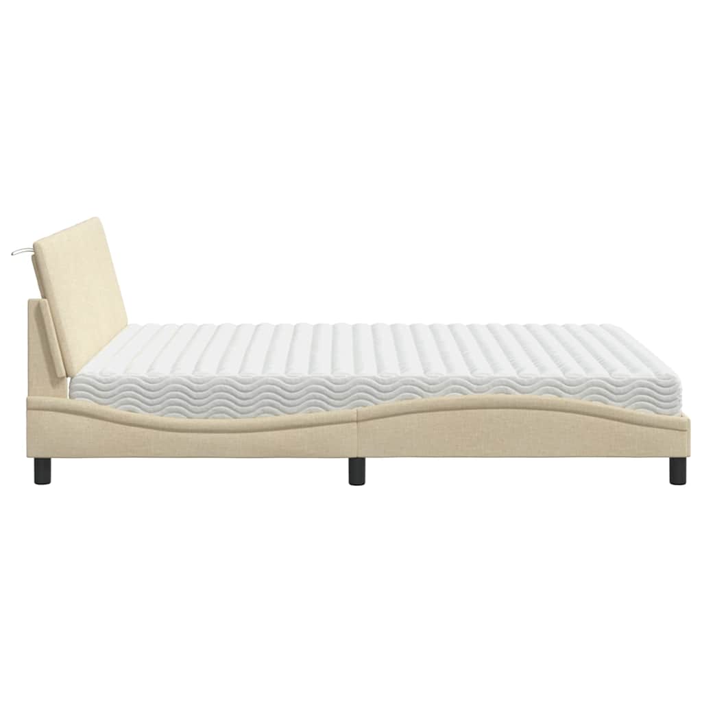 vidaXL Pat cu saltea, crem, 160x200 cm, material textil vidaXL Pat cu saltea, crem, 160x200 cm, material textil