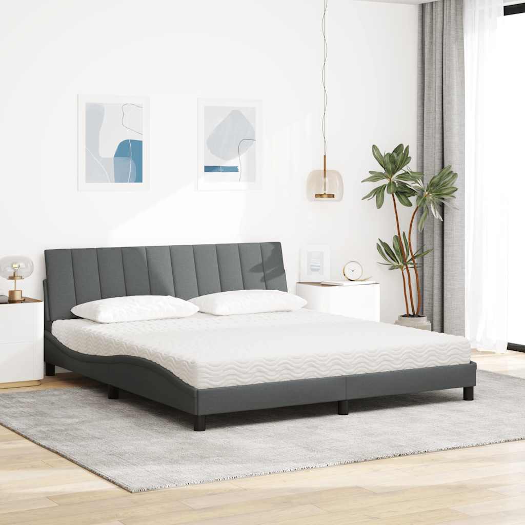 vidaXL Pat cu saltea, gri închis, 180x200 cm, textil
