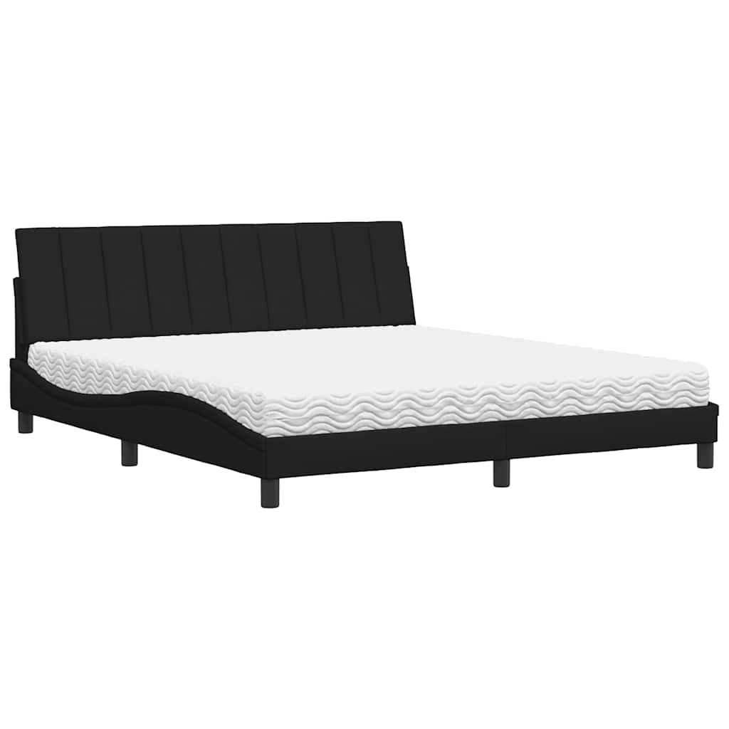 vidaXL Pat cu saltea, negru, 180x200 cm, catifea