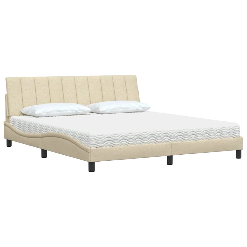 vidaXL Pat cu saltea, crem, 180x200 cm, textil
