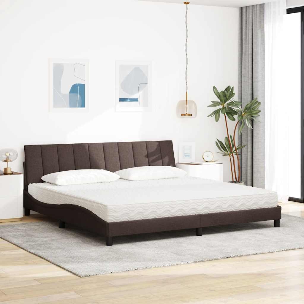 vidaXL Pat cu saltea, maro închis, 200x200 cm, textil vidaXL Pat cu saltea, maro închis, 200x200 cm, textil