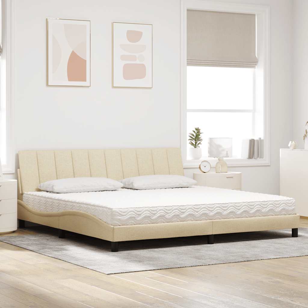 vidaXL Pat cu saltea, crem, 200x200 cm, textil vidaXL Pat cu saltea, crem, 200x200 cm, textil