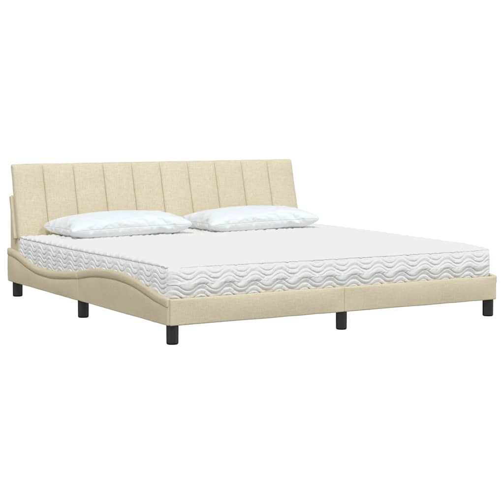vidaXL Pat cu saltea, crem, 200x200 cm, textil vidaXL Pat cu saltea, crem, 200x200 cm, textil