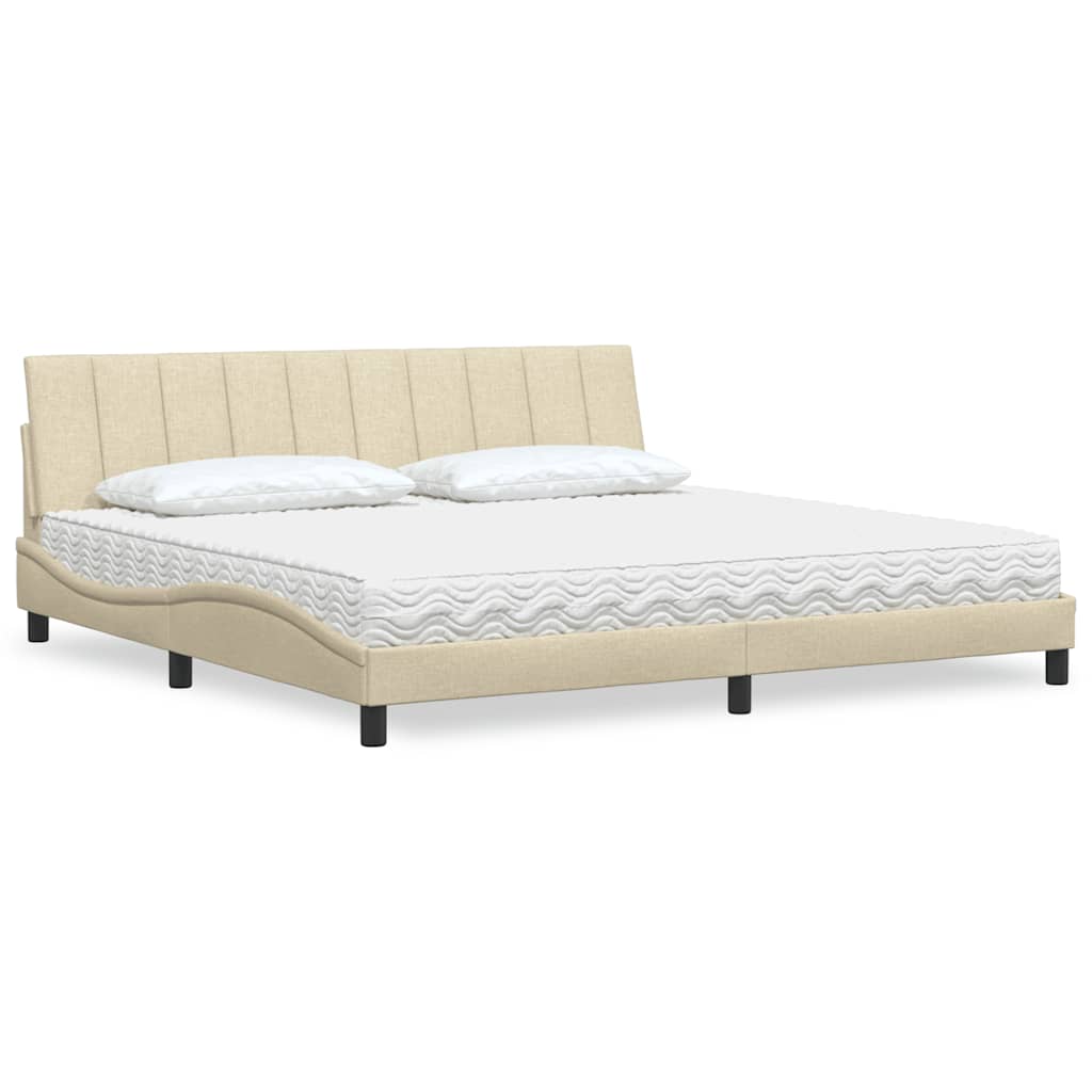vidaXL Pat cu saltea, crem, 200x200 cm, textil vidaXL Pat cu saltea, crem, 200x200 cm, textil