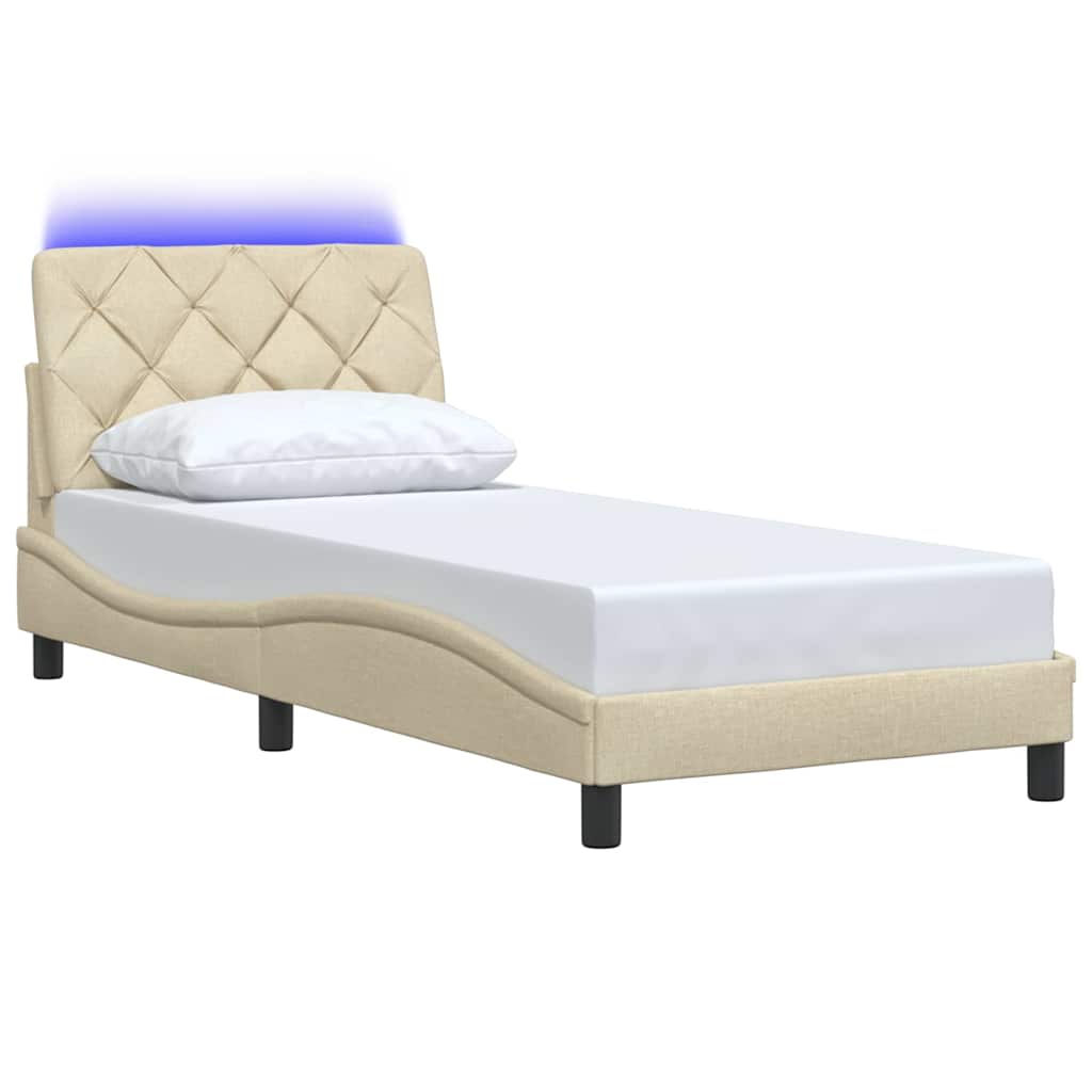 vidaXL Cadru de pat cu LED fără saltea cremă 80x200 cm țesătură vidaXL Cadru de pat cu LED fără saltea cremă 80x200 cm țesătură