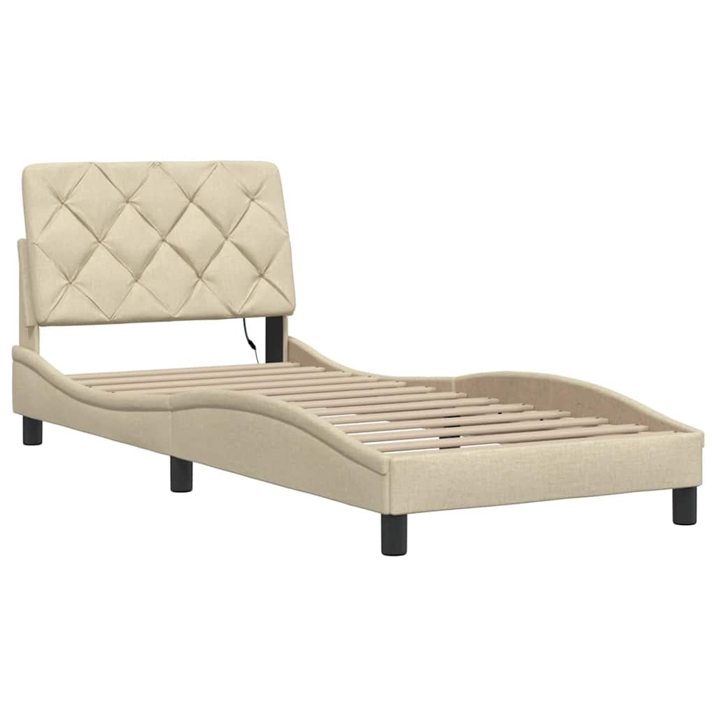 vidaXL Cadru de pat cu LED fără saltea cremă 80x200 cm țesătură vidaXL Cadru de pat cu LED fără saltea cremă 80x200 cm țesătură