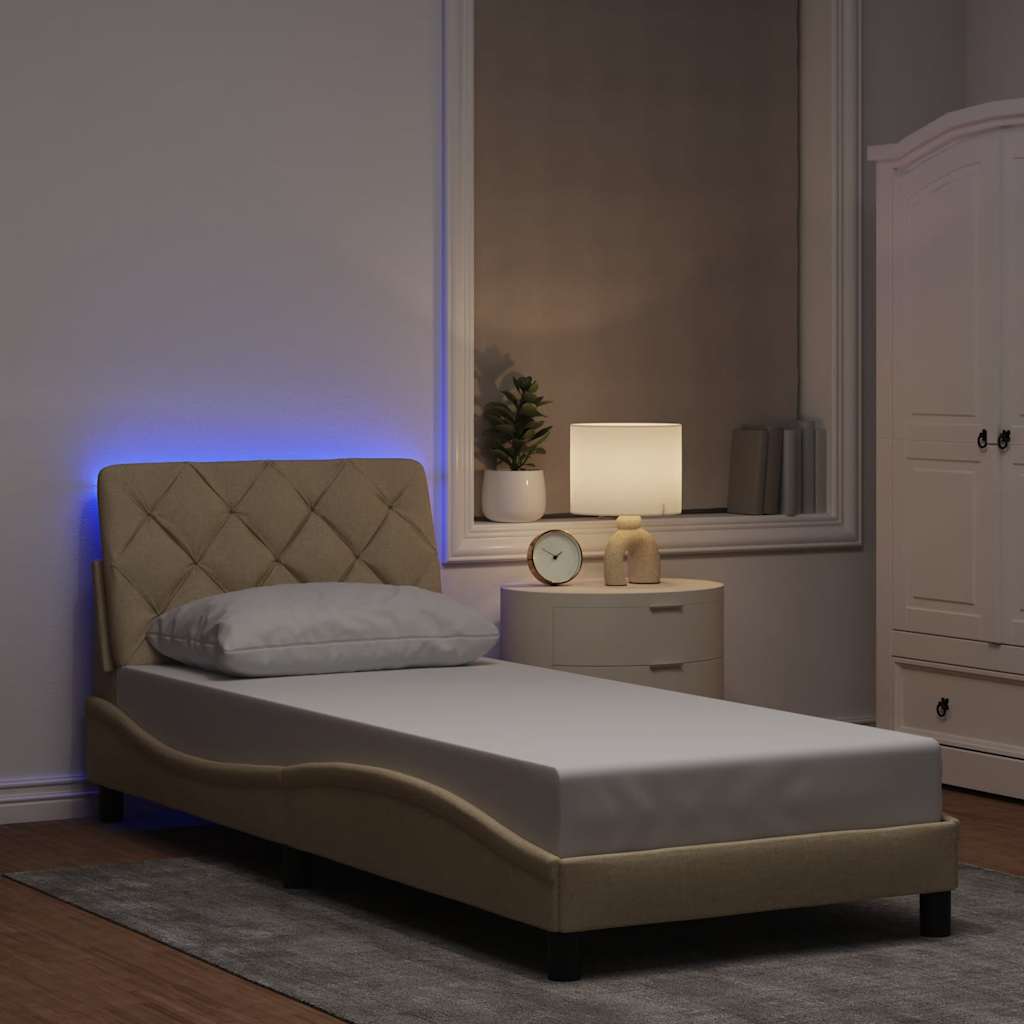 vidaXL Cadru de pat cu LED fără saltea cremă 80x200 cm țesătură vidaXL Cadru de pat cu LED fără saltea cremă 80x200 cm țesătură