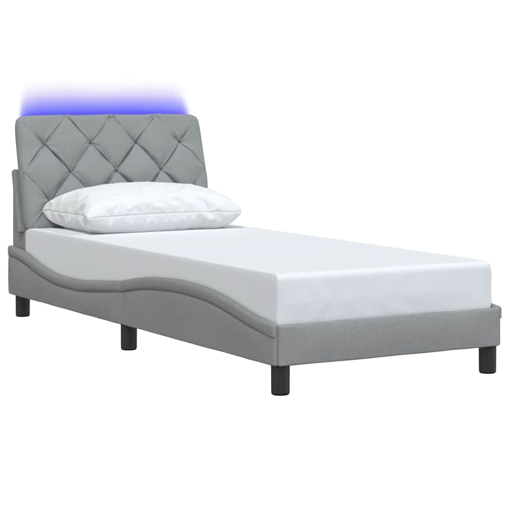 vidaXL Cadru de pat cu LED fără saltea Gri deschis 90x190 cm Material vidaXL Cadru de pat cu LED fără saltea Gri deschis 90x190 cm Material