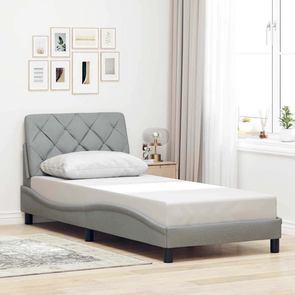 vidaXL Cadru de pat cu LED fără saltea Gri deschis 90x190 cm Material vidaXL Cadru de pat cu LED fără saltea Gri deschis 90x190 cm Material