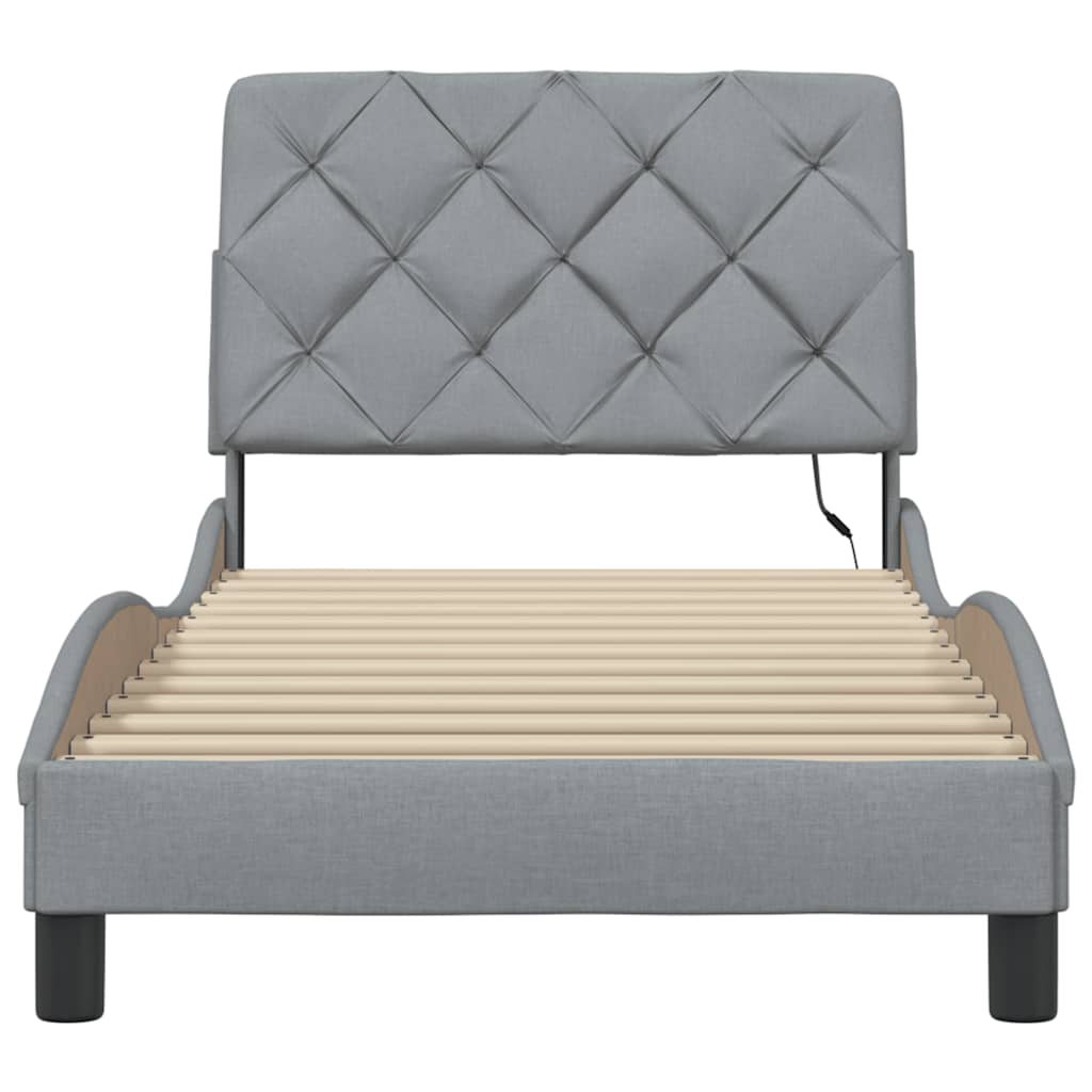 vidaXL Cadru de pat cu LED fără saltea Gri deschis 90x190 cm Material vidaXL Cadru de pat cu LED fără saltea Gri deschis 90x190 cm Material