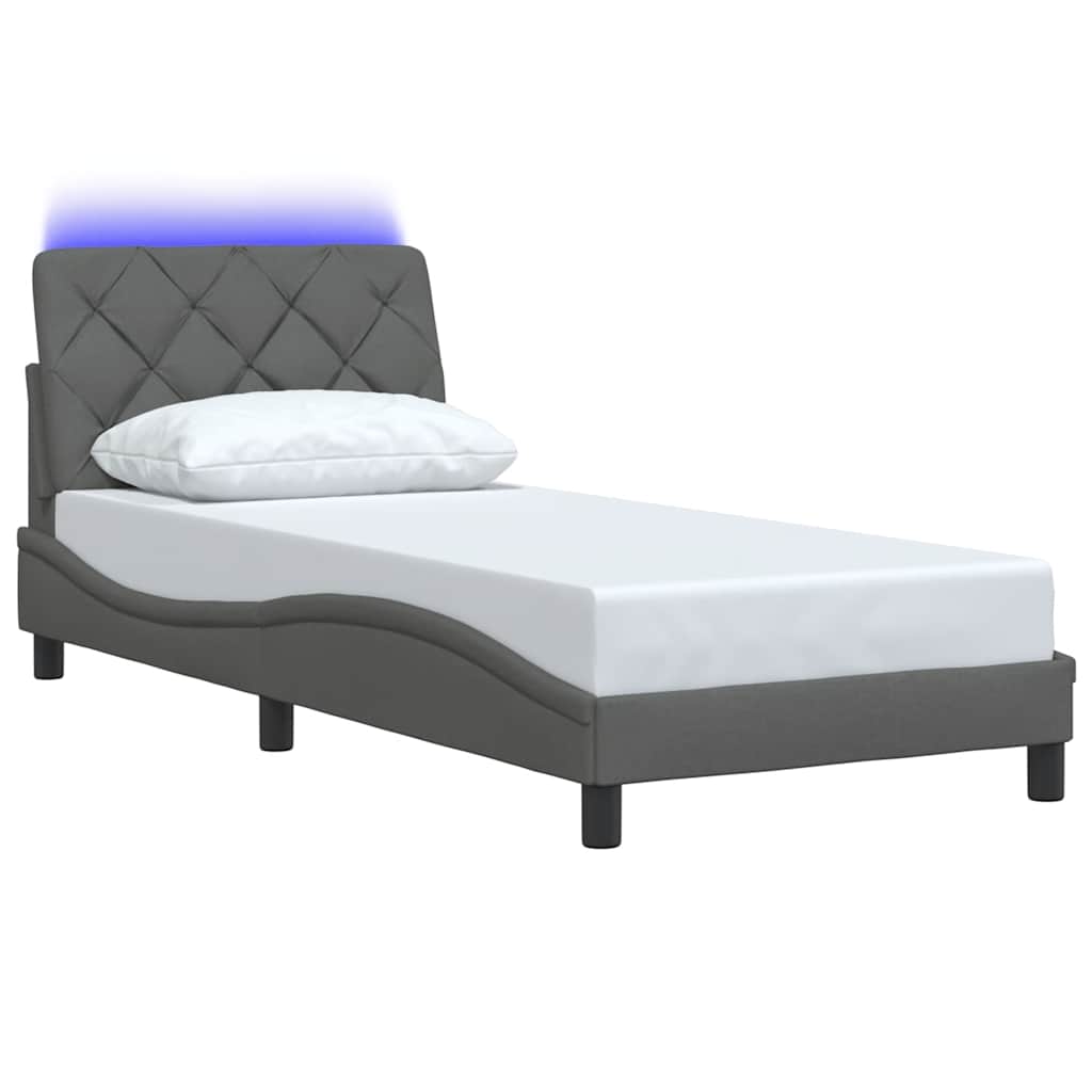 vidaXL Cadru de pat lumini LED fără saltea gri închis 90x190 cm textil vidaXL Cadru de pat lumini LED fără saltea gri închis 90x190 cm textil