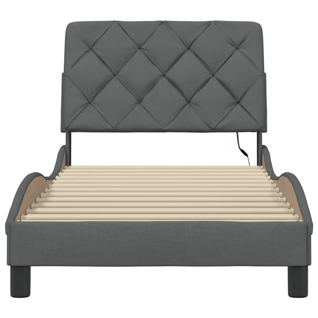 vidaXL Cadru de pat lumini LED fără saltea gri închis 90x190 cm textil vidaXL Cadru de pat lumini LED fără saltea gri închis 90x190 cm textil