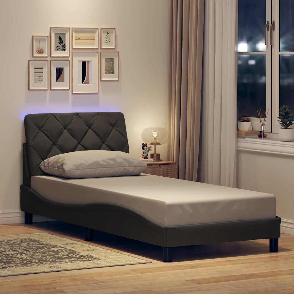 vidaXL Cadru de pat lumini LED fără saltea gri închis 90x190 cm textil vidaXL Cadru de pat lumini LED fără saltea gri închis 90x190 cm textil