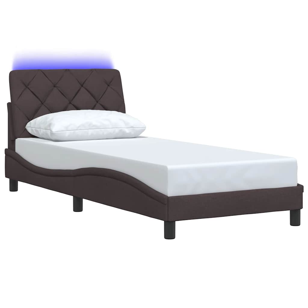 vidaXL Cadru de pat cu LED fără saltea țesătură maro închis 90x200 cm
