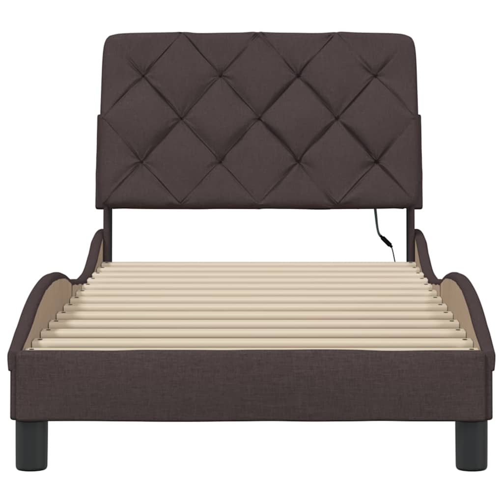 vidaXL Cadru de pat cu LED fără saltea țesătură maro închis 90x200 cm