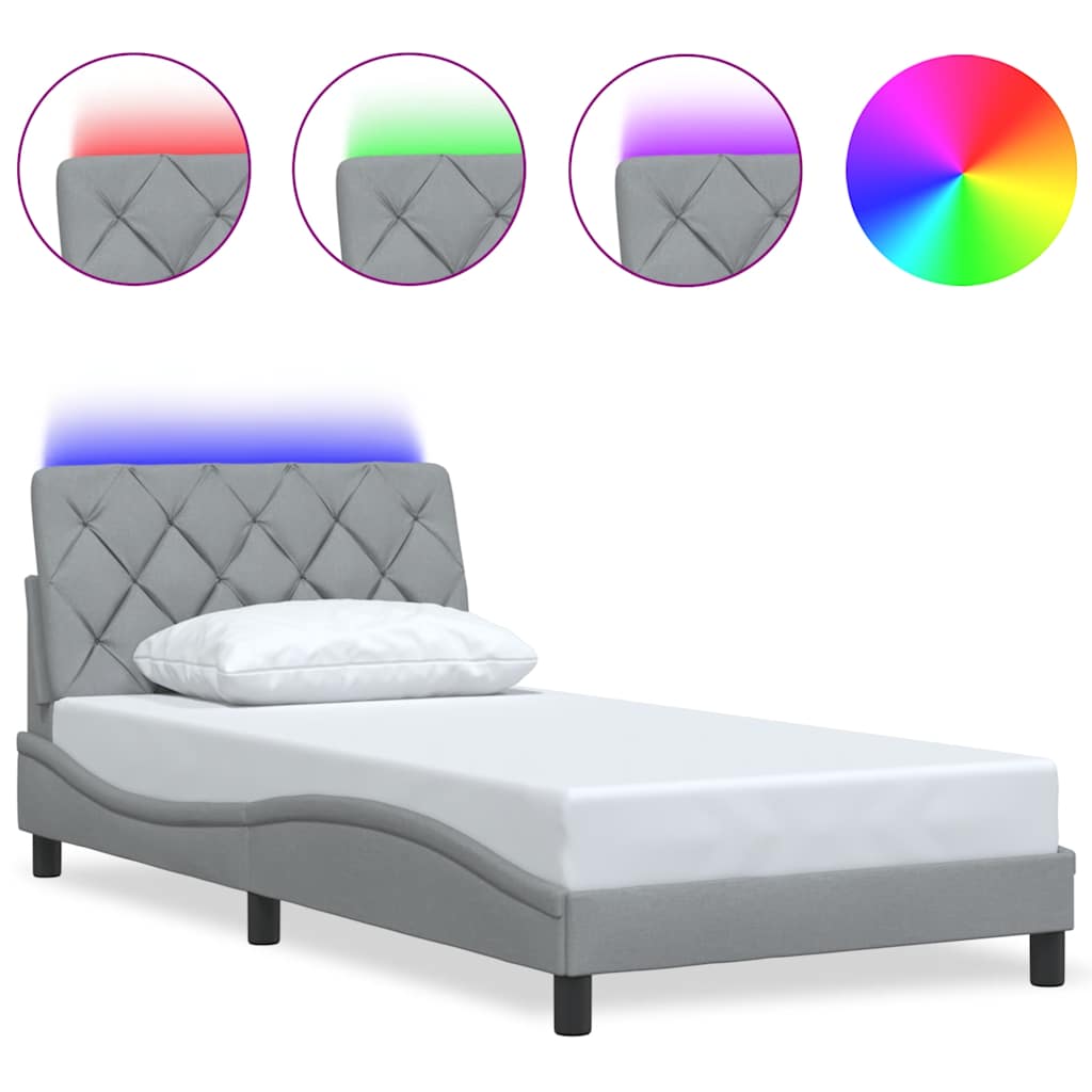 vidaXL Cadru de pat cu LED fără saltea Gri deschis 100x200 cm Material vidaXL Cadru de pat cu LED fără saltea Gri deschis 100x200 cm Material