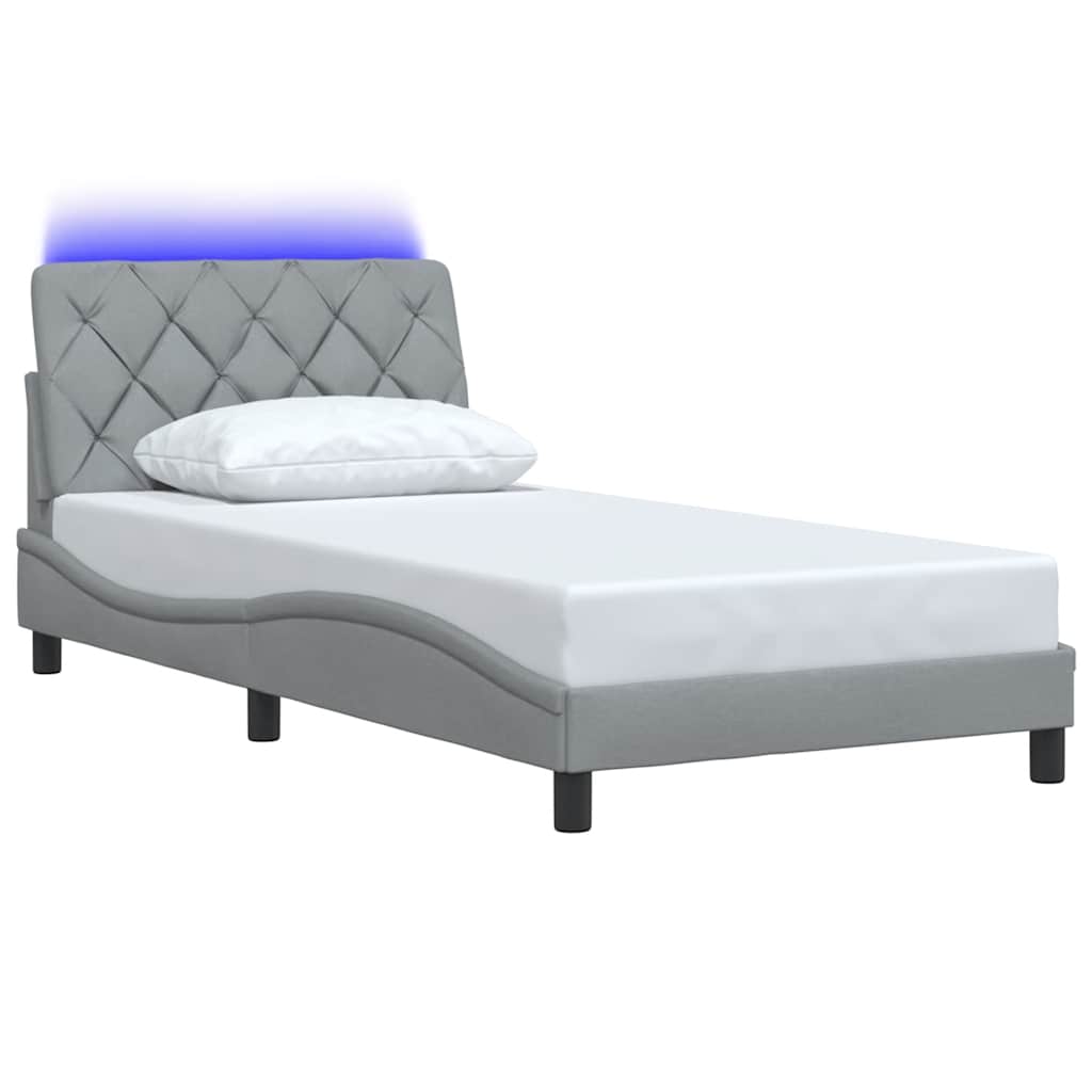 vidaXL Cadru de pat cu LED fără saltea Gri deschis 100x200 cm Material vidaXL Cadru de pat cu LED fără saltea Gri deschis 100x200 cm Material