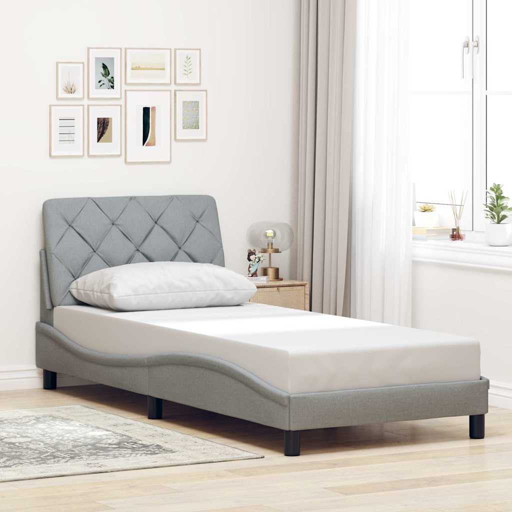 vidaXL Cadru de pat cu LED fără saltea Gri deschis 100x200 cm Material vidaXL Cadru de pat cu LED fără saltea Gri deschis 100x200 cm Material