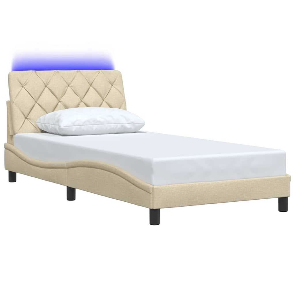 vidaXL Cadru de pat cu LED fără saltea cremă 100x200 cm țesătură vidaXL Cadru de pat cu LED fără saltea cremă 100x200 cm țesătură