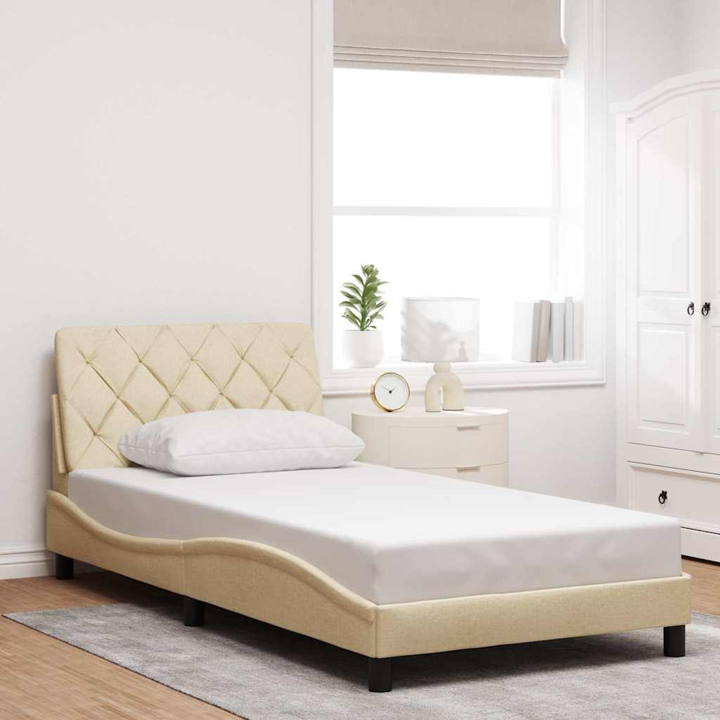 vidaXL Cadru de pat cu LED fără saltea cremă 100x200 cm țesătură vidaXL Cadru de pat cu LED fără saltea cremă 100x200 cm țesătură