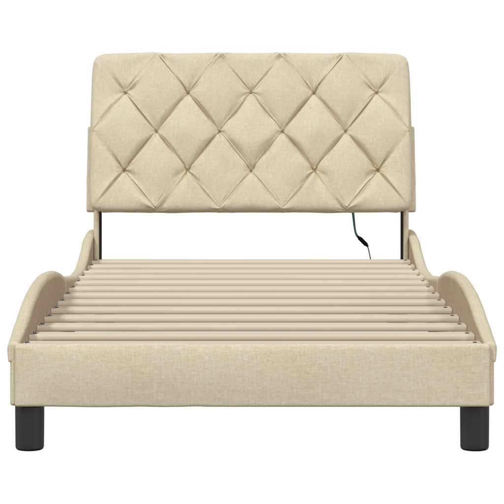 vidaXL Cadru de pat cu LED fără saltea cremă 100x200 cm țesătură vidaXL Cadru de pat cu LED fără saltea cremă 100x200 cm țesătură