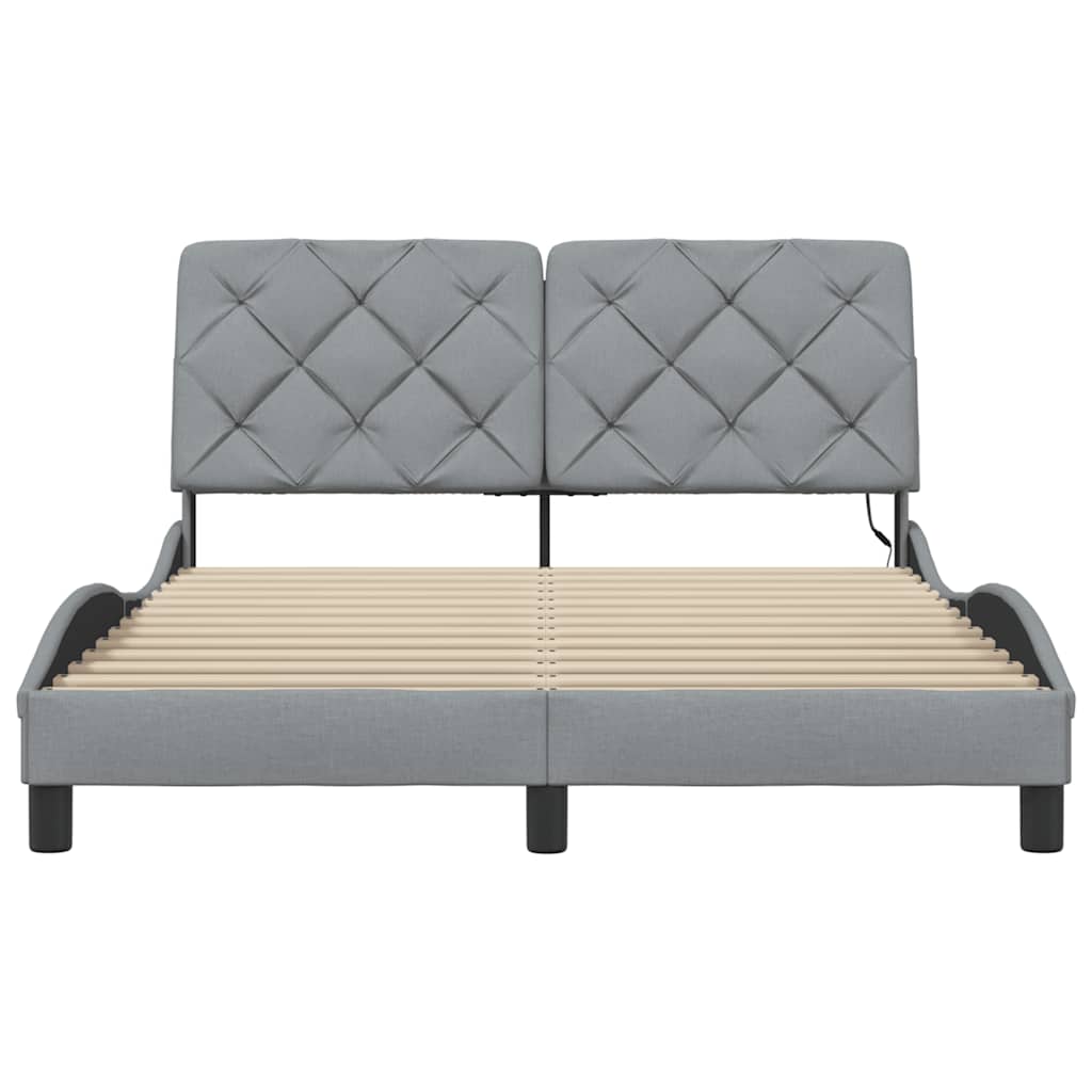 vidaXL Cadru de pat cu LED fără saltea Gri deschis 120x200 cm Material vidaXL Cadru de pat cu LED fără saltea Gri deschis 120x200 cm Material