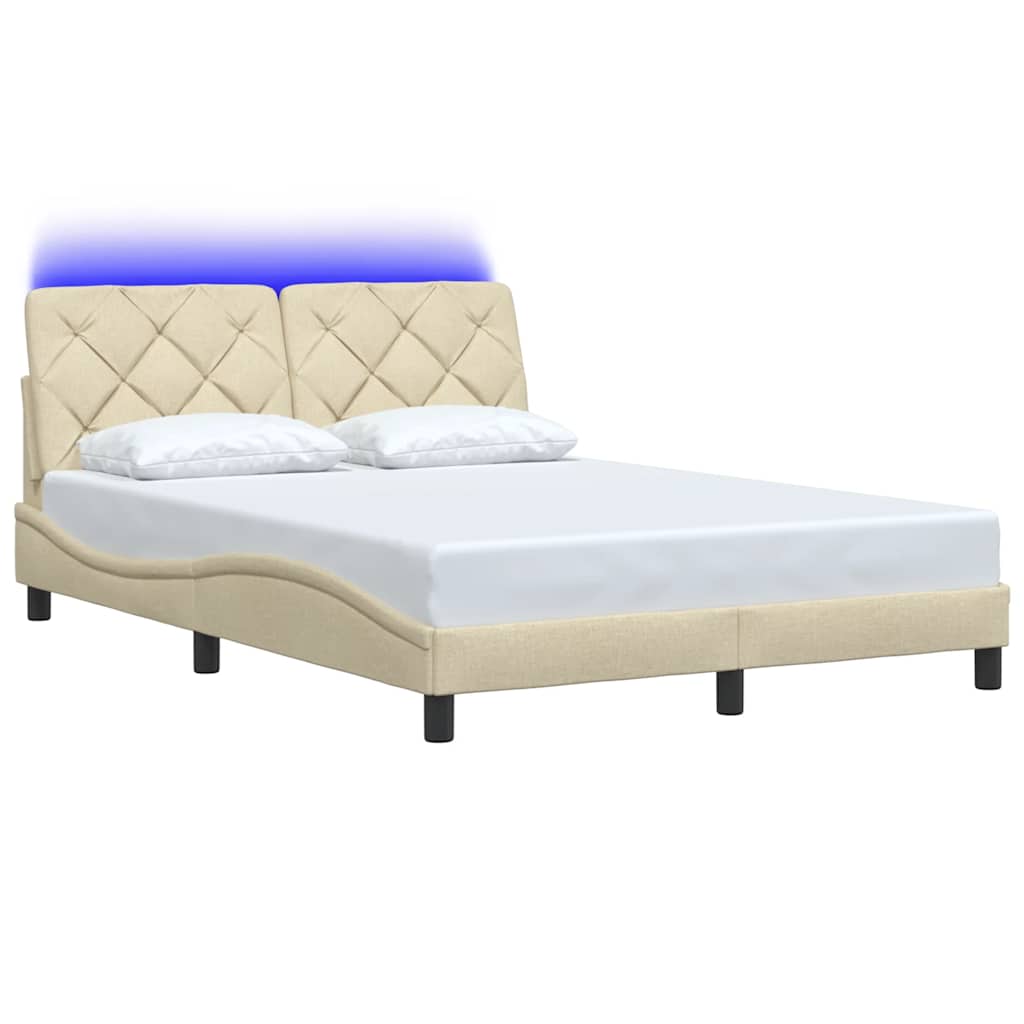 vidaXL Cadru de pat cu LED fără saltea cremă 120x200 cm țesătură vidaXL Cadru de pat cu LED fără saltea cremă 120x200 cm țesătură