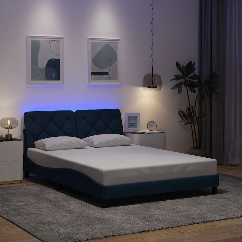 vidaXL Cadru de pat cu LED fără saltea Albastru 120x200 cm Material vidaXL Cadru de pat cu LED fără saltea Albastru 120x200 cm Material