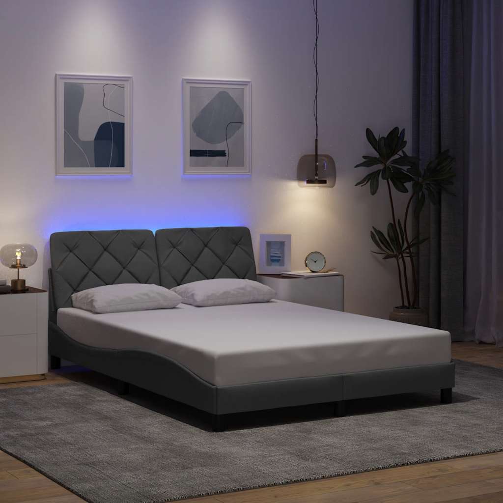 vidaXL Cadru de pat cu LED fără saltea Gri deschis 140x190 cm Material vidaXL Cadru de pat cu LED fără saltea Gri deschis 140x190 cm Material