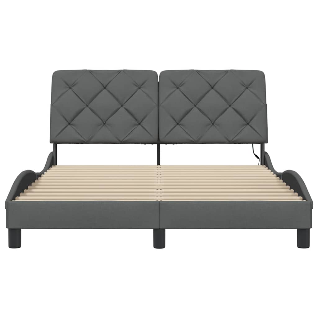 vidaXL Cadru de pat cu LED fără saltea Gri închis 140x190 cm Material