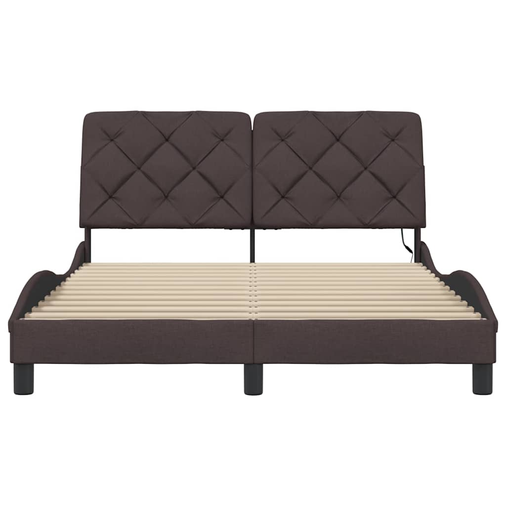 vidaXL Cadru de pat cu LED fără saltea țesătură maro închis 140x190 cm