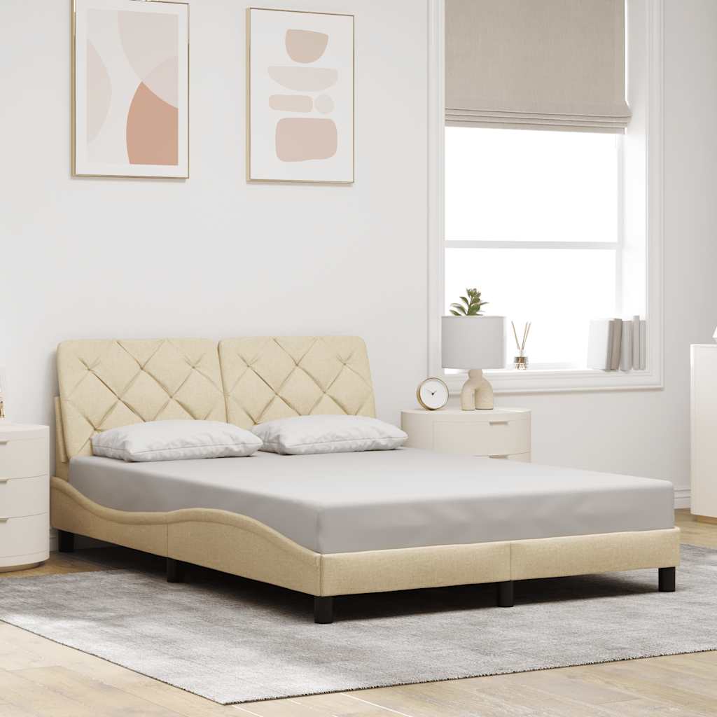 vidaXL Cadru de pat cu LED fără saltea cremă 140x190 cm țesătură