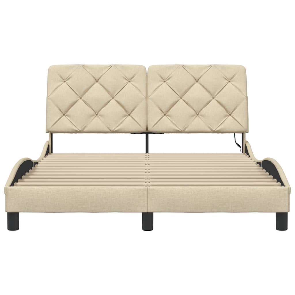 vidaXL Cadru de pat cu LED fără saltea cremă 140x190 cm țesătură