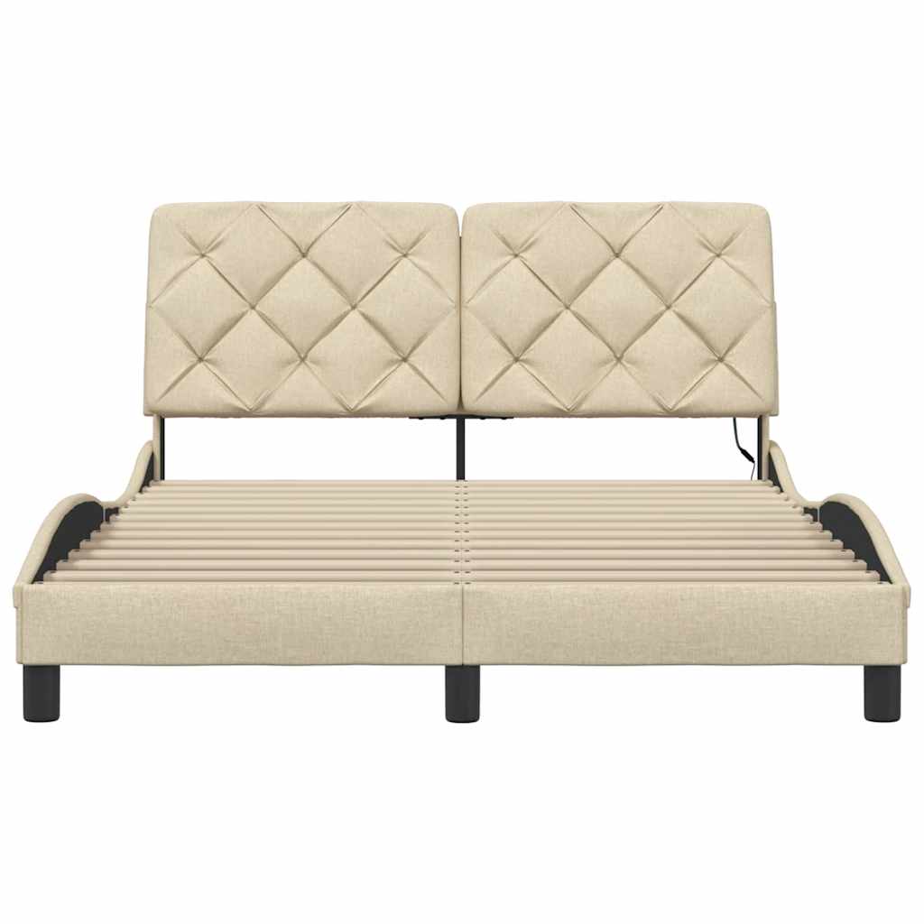 vidaXL Cadru de pat cu LED fără saltea cremă 140x200 cm țesătură vidaXL Cadru de pat cu LED fără saltea cremă 140x200 cm țesătură
