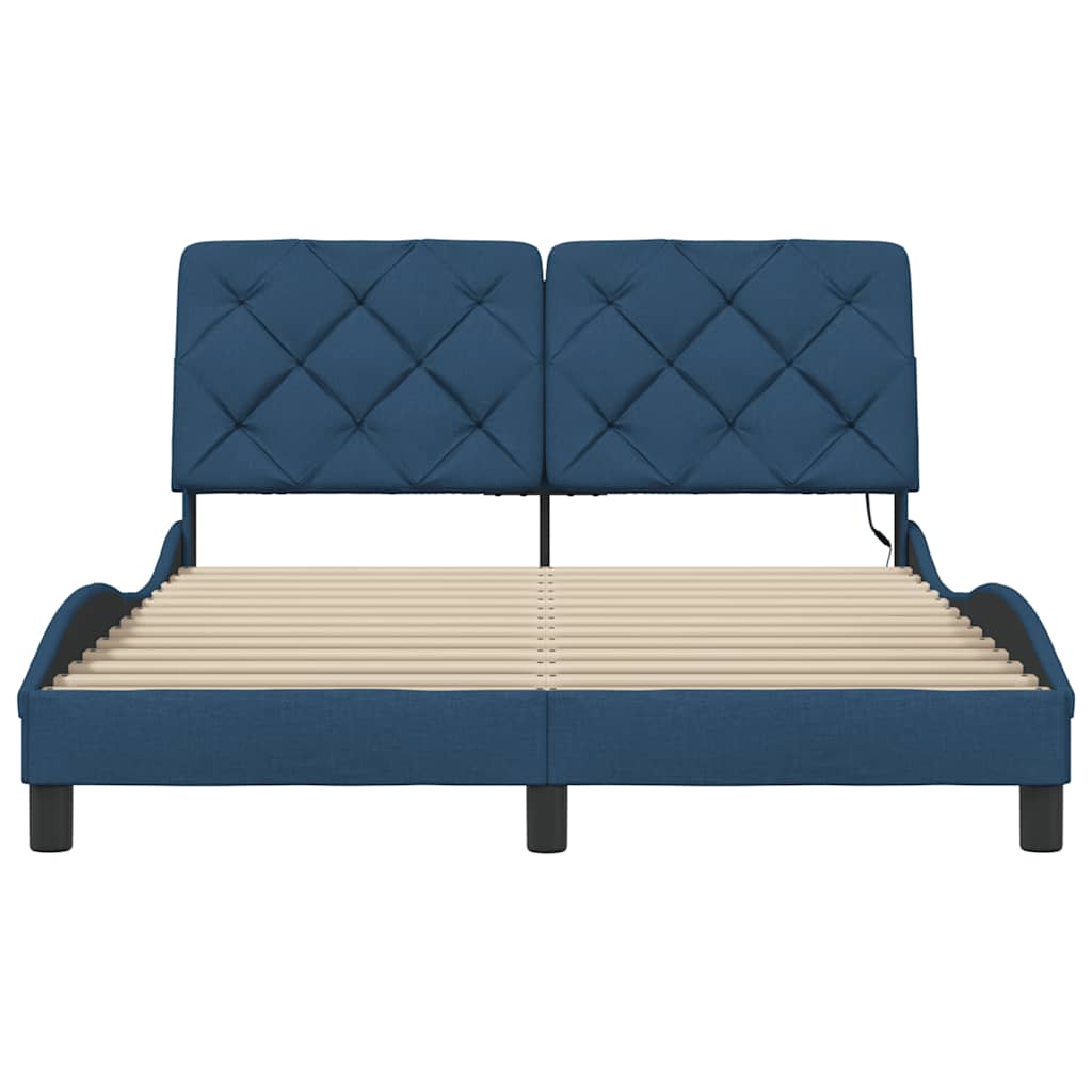vidaXL Cadru de pat cu LED fără saltea Albastru 140x200 cm țesătură vidaXL Cadru de pat cu LED fără saltea Albastru 140x200 cm țesătură