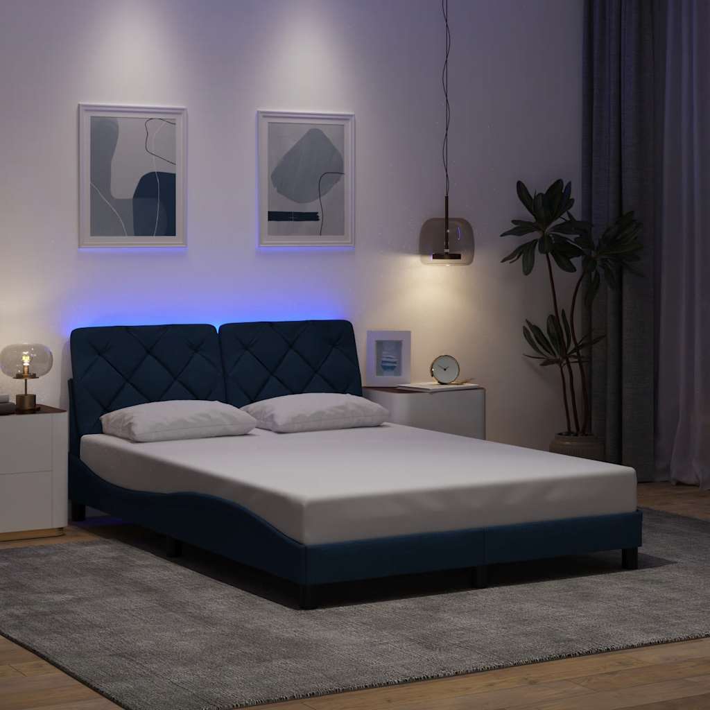 vidaXL Cadru de pat cu LED fără saltea Albastru 140x200 cm țesătură vidaXL Cadru de pat cu LED fără saltea Albastru 140x200 cm țesătură