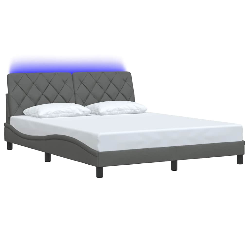 vidaXL Cadru de pat cu LED fără saltea Gri închis 160x200 cm Material vidaXL Cadru de pat cu LED fără saltea Gri închis 160x200 cm Material