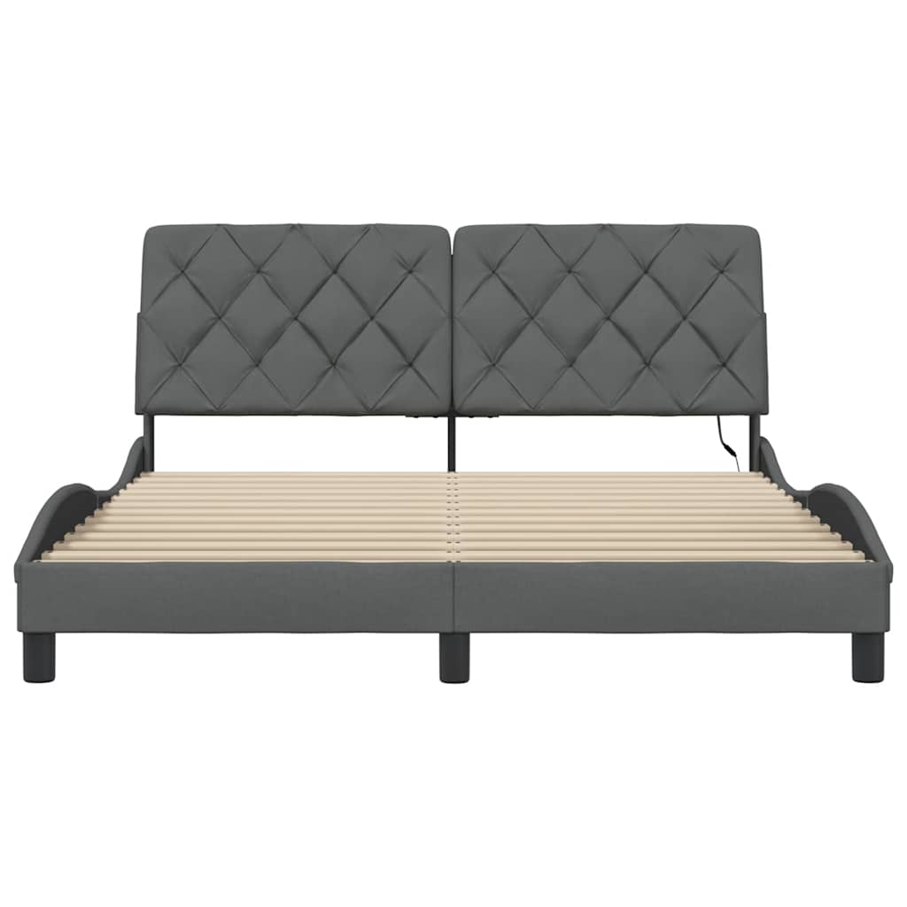 vidaXL Cadru de pat cu LED fără saltea Gri închis 160x200 cm Material vidaXL Cadru de pat cu LED fără saltea Gri închis 160x200 cm Material