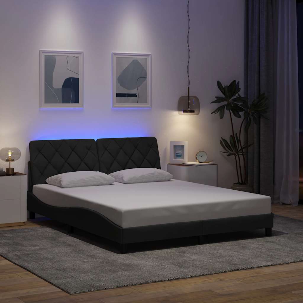 vidaXL Cadru de pat cu LED fără saltea Gri închis 160x200 cm Material vidaXL Cadru de pat cu LED fără saltea Gri închis 160x200 cm Material