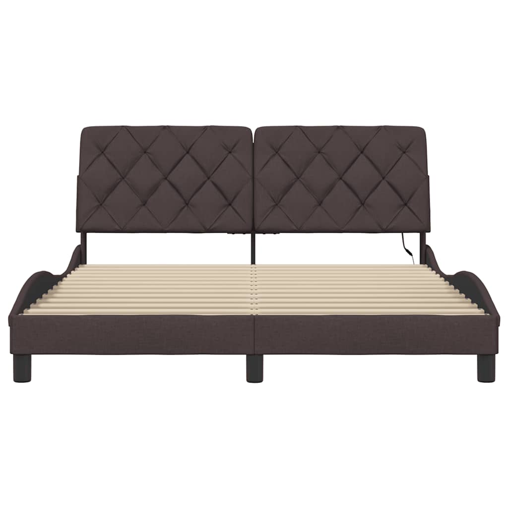vidaXL Cadru de pat cu LED fără saltea țesătură maro închis 160x200 cm