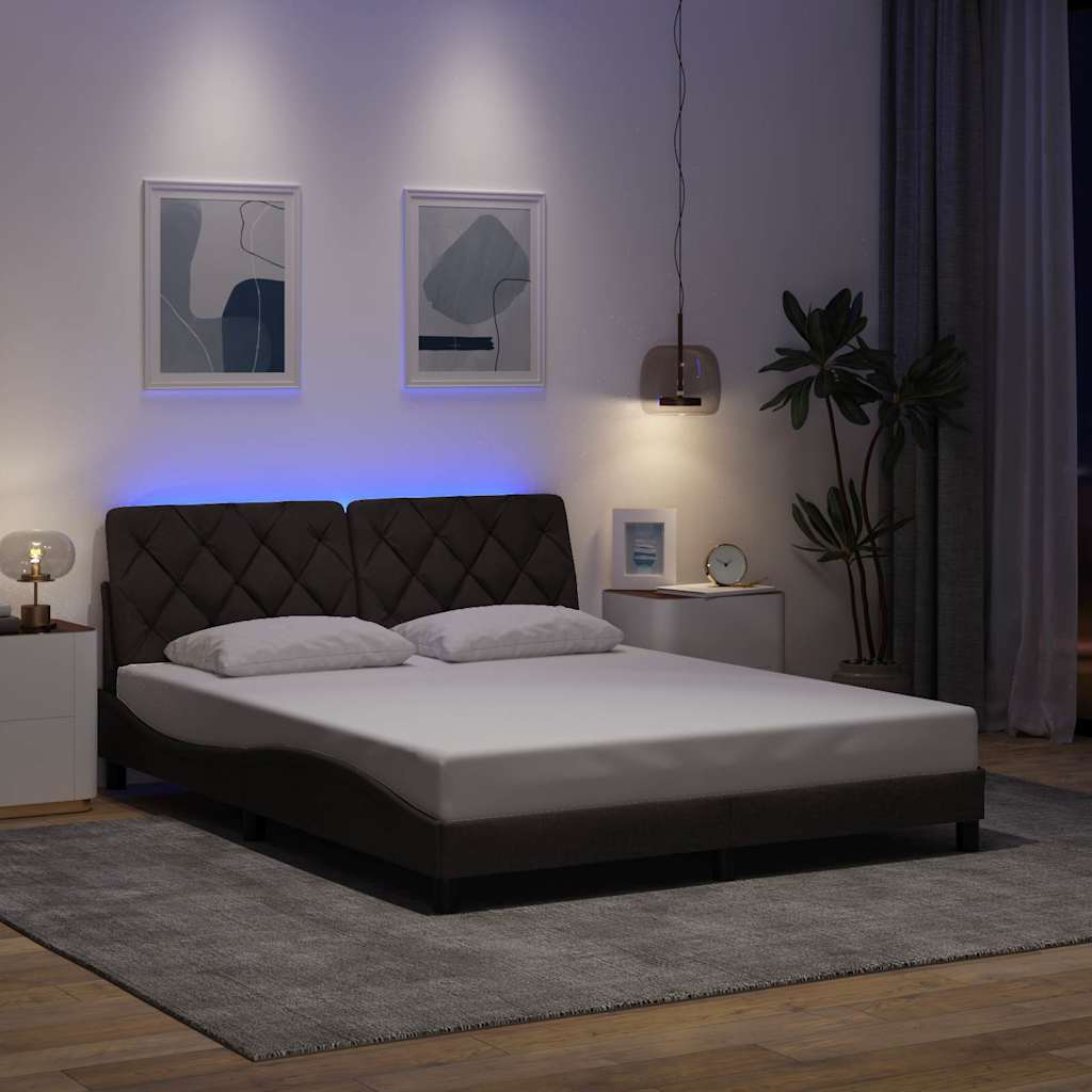 vidaXL Cadru de pat cu LED fără saltea țesătură maro închis 160x200 cm