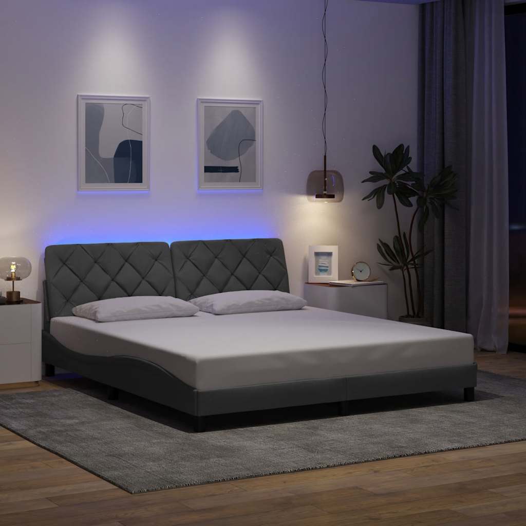 vidaXL Cadru de pat cu LED fără saltea Gri deschis 180x200 cm Material vidaXL Cadru de pat cu LED fără saltea Gri deschis 180x200 cm Material