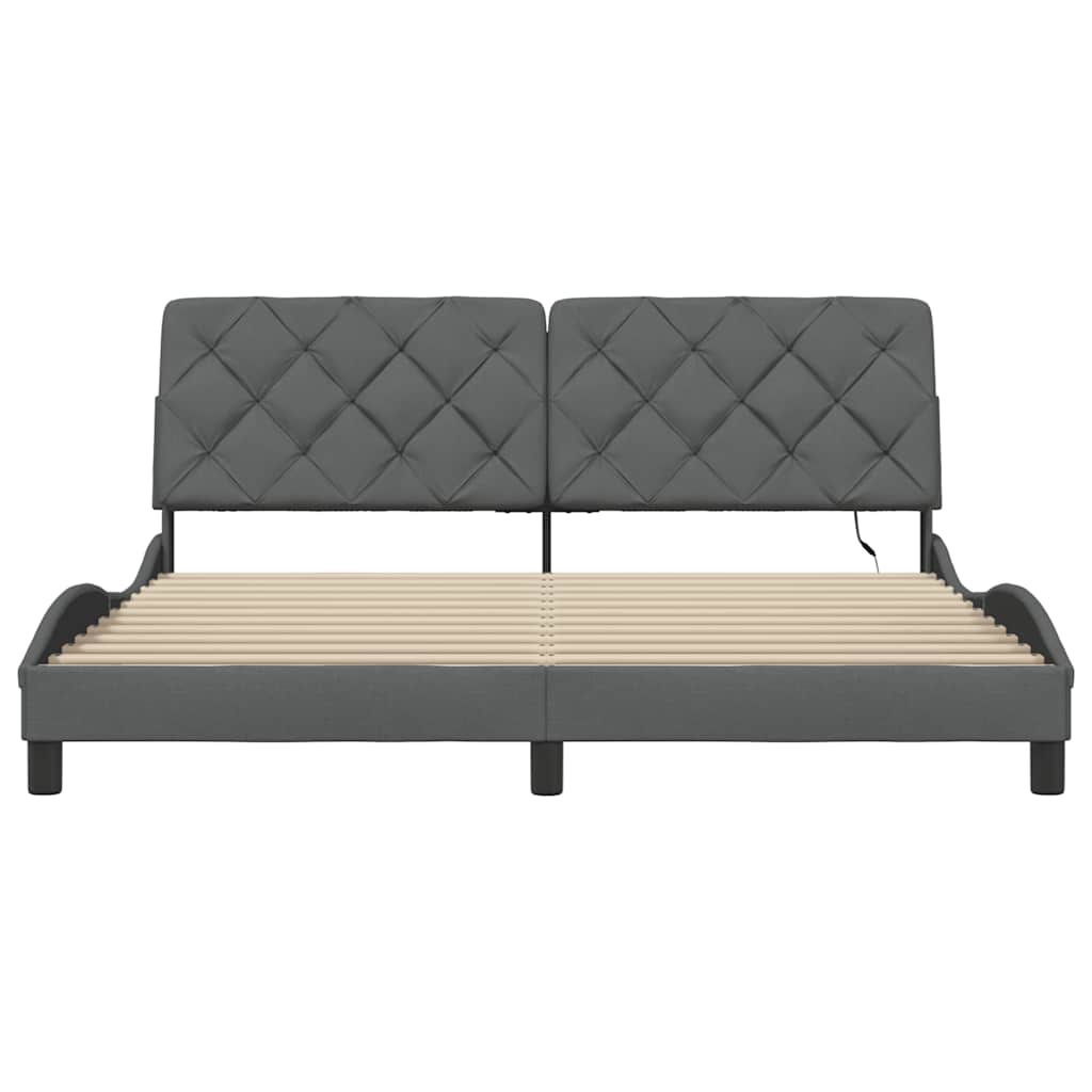 vidaXL Cadru de pat cu LED fără saltea Gri închis 180x200 cm Material