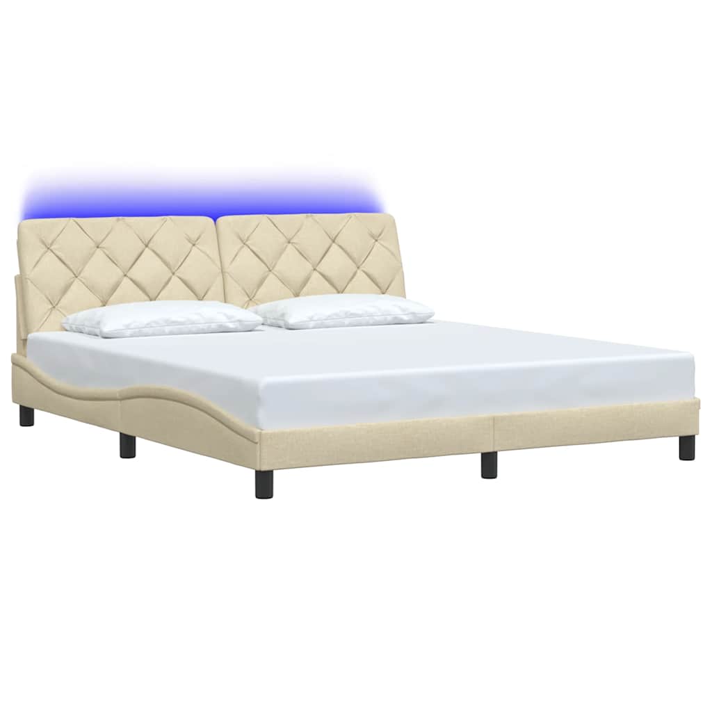 vidaXL Cadru de pat cu LED fără saltea cremă 180x200 cm țesătură vidaXL Cadru de pat cu LED fără saltea cremă 180x200 cm țesătură