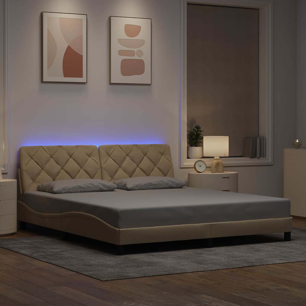 vidaXL Cadru de pat cu LED fără saltea cremă 180x200 cm țesătură vidaXL Cadru de pat cu LED fără saltea cremă 180x200 cm țesătură