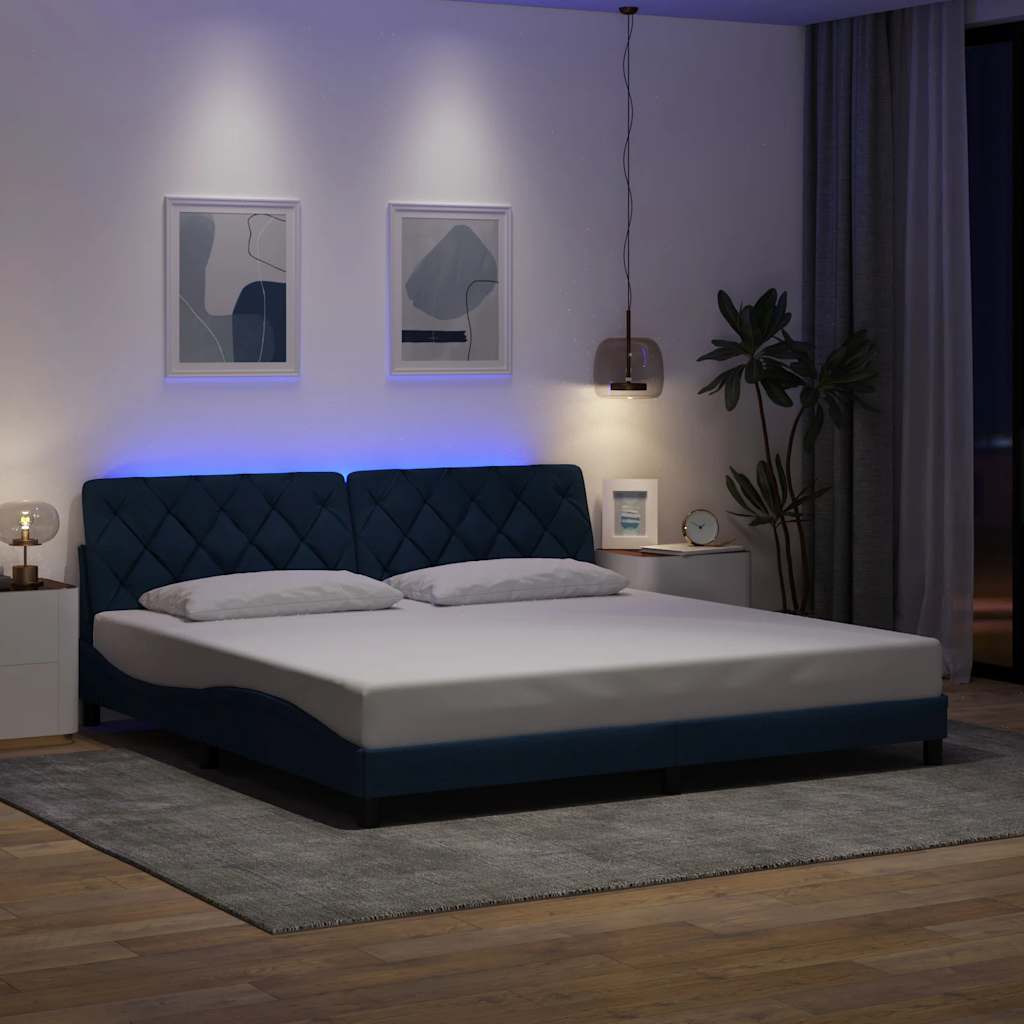 vidaXL Cadru de pat cu LED fără saltea Albastru 200x200 cm Material vidaXL Cadru de pat cu LED fără saltea Albastru 200x200 cm Material