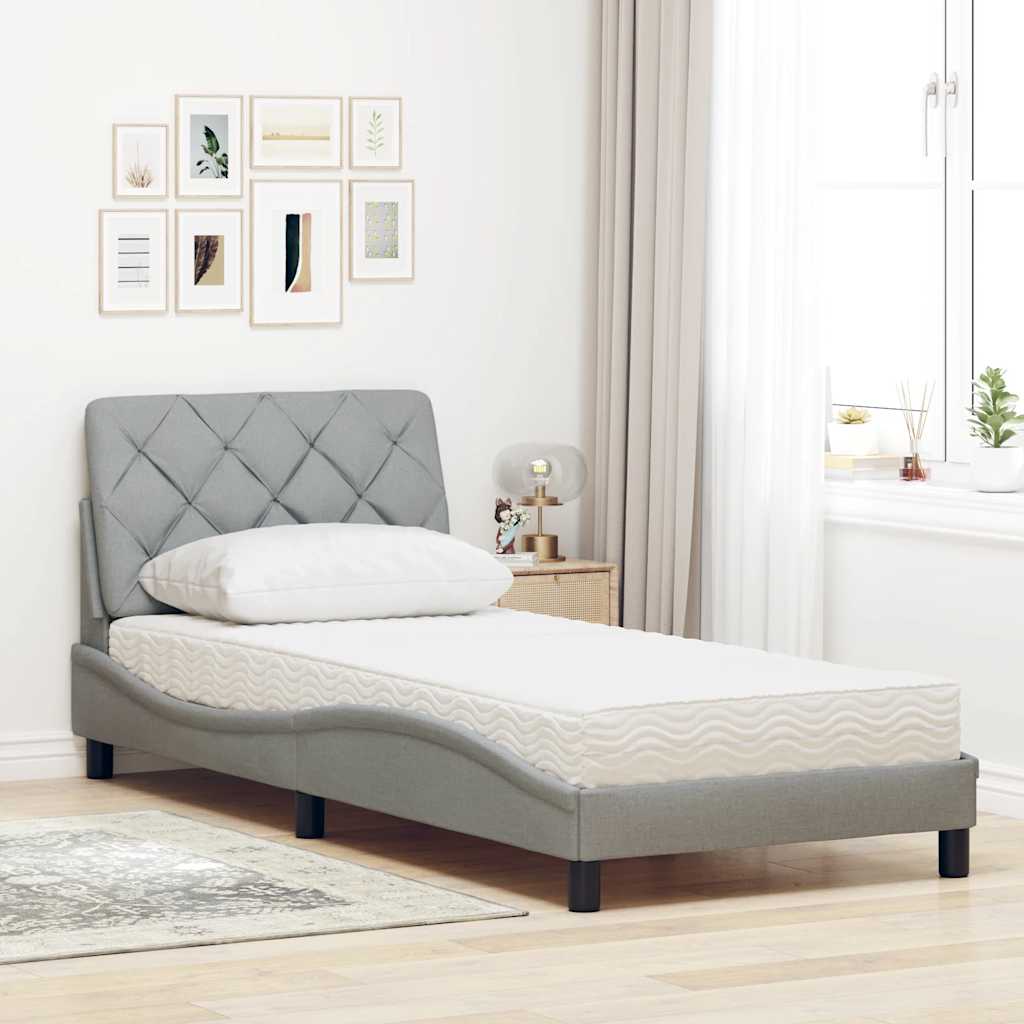 vidaXL Pat cu saltea, gri deschis, 80x200 cm, textil
