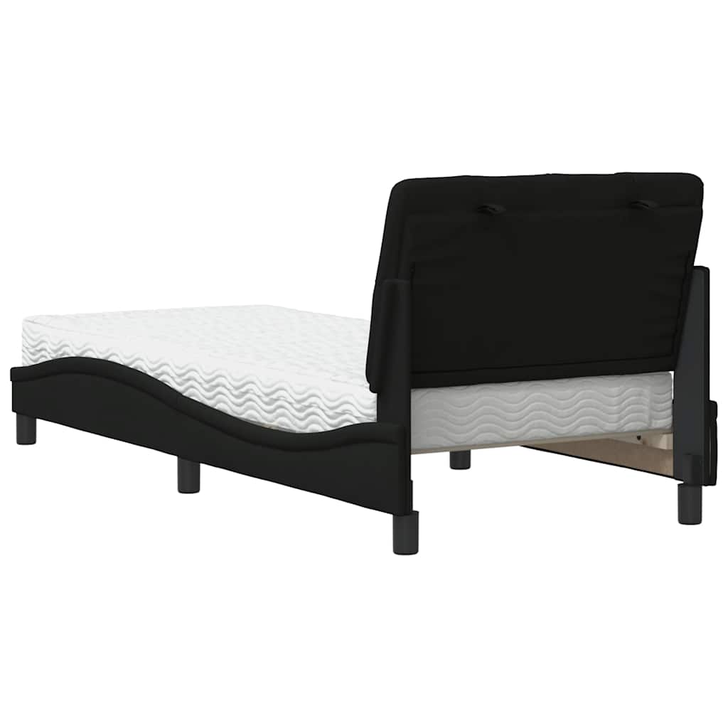 vidaXL Pat cu saltea, negru, 80x200 cm, textil