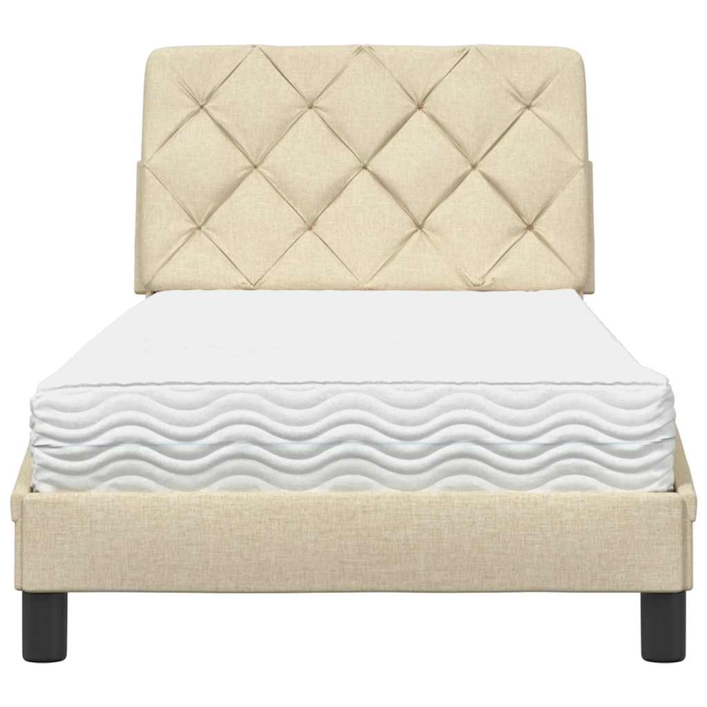vidaXL Pat cu saltea, crem, 80x200 cm, textil vidaXL Pat cu saltea, crem, 80x200 cm, textil